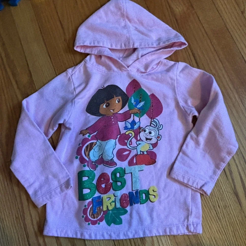 Nick Jr Dora the Explorer Best Friends Pink Glitter Hoodie Girls Small 6 6X